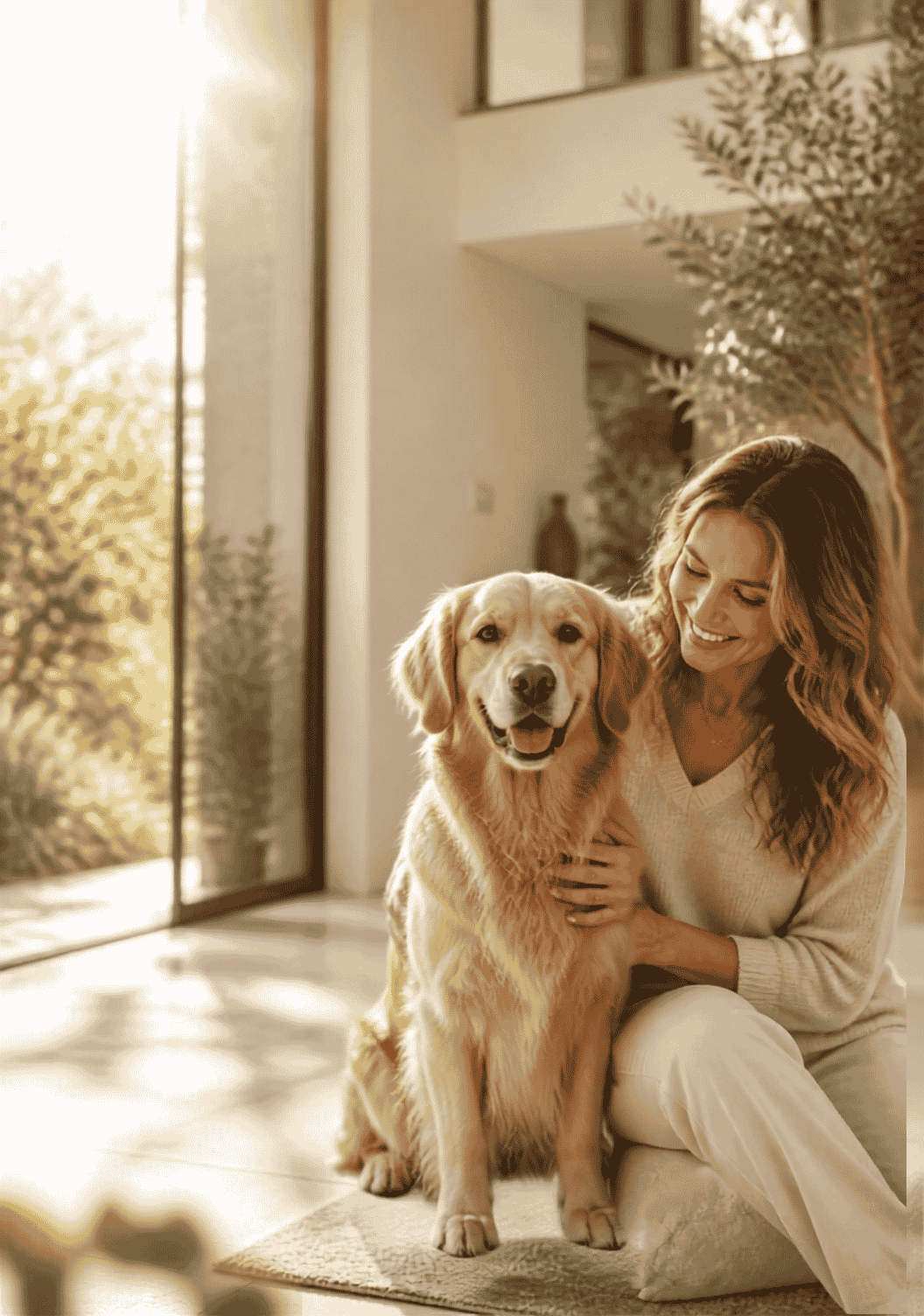 Golden Retriever with owner
